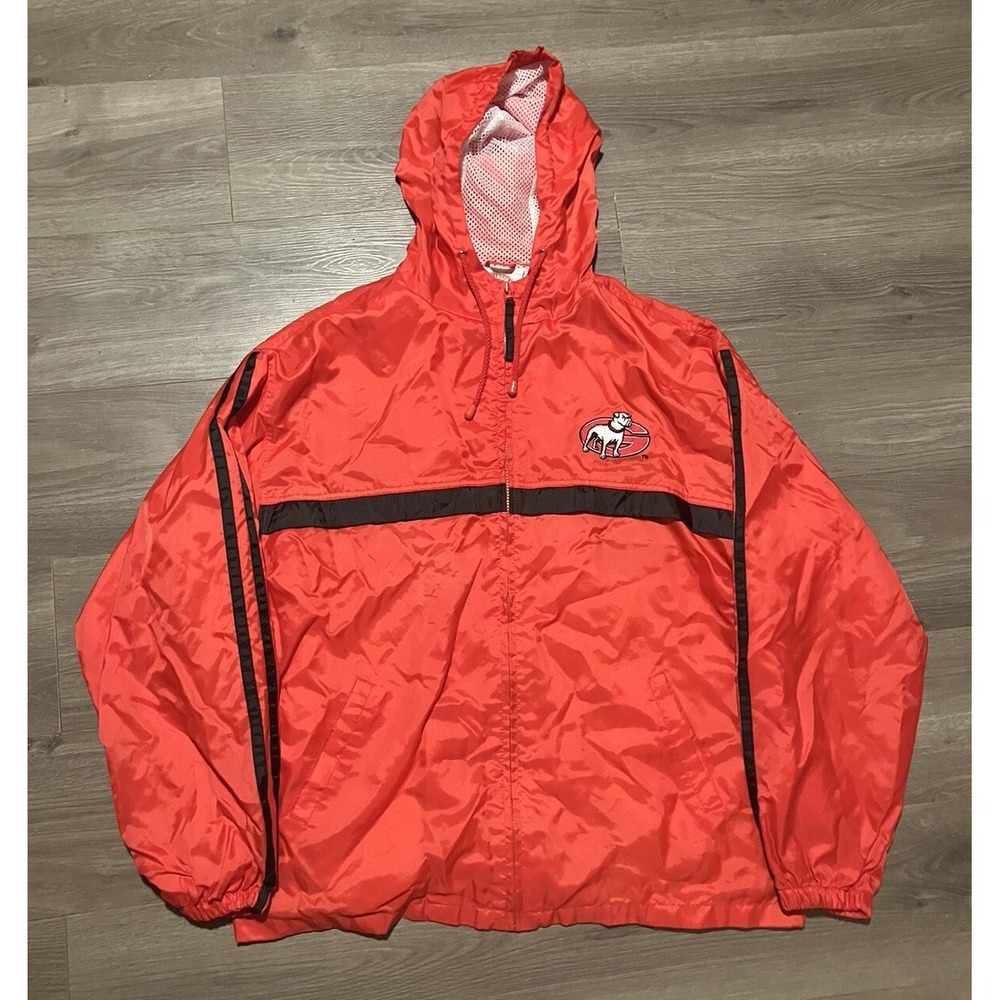 Vintage UGA Jacket Size Large Hoodie Rain Windbreaker Full Zip Nylon Relaxed Fit